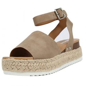 SODA Women’s Open Toe Halter Ankle Strap Espadrille Sandal